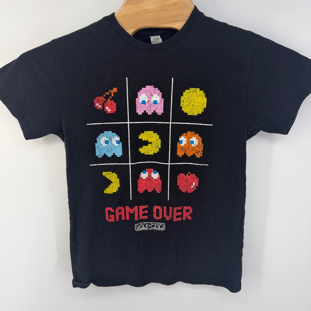 Brisco Brands Pac-Man Game Over Graphic Tee Black Size M Tic Tac Toe Retro Gamer